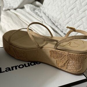 Larroude Beige Espadrille Platform Sandals